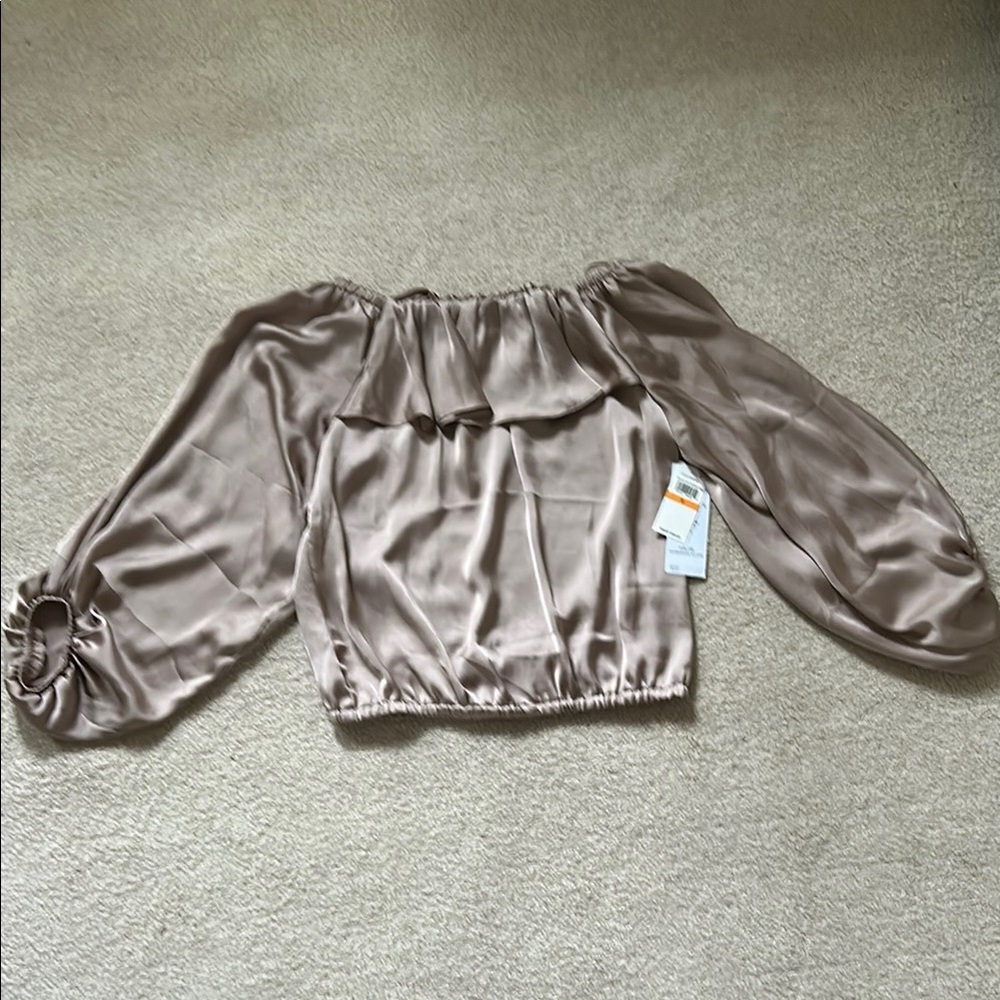 Elegant Off-Shoulder Satin Top in Taupe